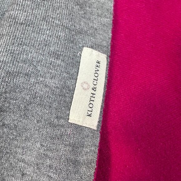 Kloth & Clover Reversible Poncho Wrap Pink Gray Fringe Shawl One Size - Picture 4 of 5